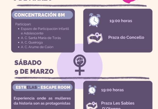 O concello celebrará o Día Internacional da Muller coa lectura dun manifesto e o Escape Room ‘Estrelas’